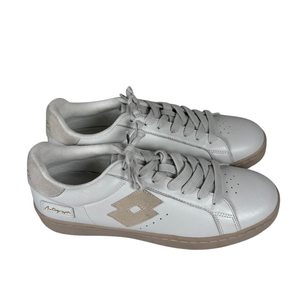 Lotto Mens 9M Autograph Sneakers White Tan Leather Retro Court Tennis Shoes